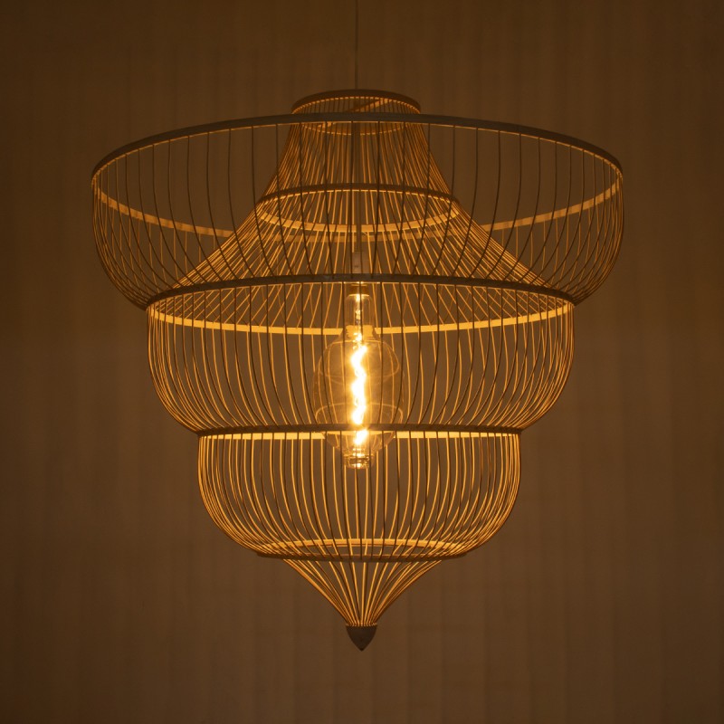 GloboStar® HIBISCUS 01781 Boho Κρεμαστό Φωτιστικό Πλέγμα Μονόφωτο 1 x E27 IP20 Μπεζ Ξύλο - Μ100 x Π100 x Υ100cm