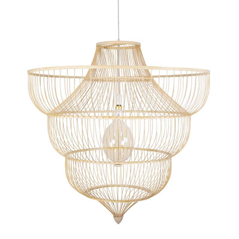 GloboStar® HIBISCUS 01781 Boho Κρεμαστό Φωτιστικό Πλέγμα Μονόφωτο 1 x E27 IP20 Μπεζ Ξύλο - Μ100 x Π100 x Υ100cm