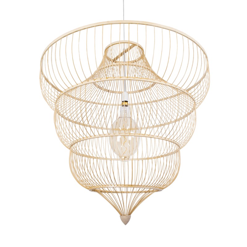 GloboStar® HIBISCUS 01781 Boho Κρεμαστό Φωτιστικό Πλέγμα Μονόφωτο 1 x E27 IP20 Μπεζ Ξύλο - Μ100 x Π100 x Υ100cm