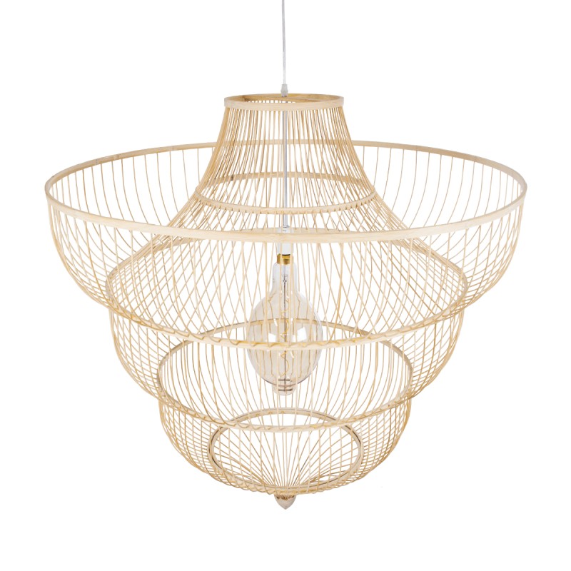 GloboStar® HIBISCUS 01781 Boho Κρεμαστό Φωτιστικό Πλέγμα Μονόφωτο 1 x E27 IP20 Μπεζ Ξύλο - Μ100 x Π100 x Υ100cm