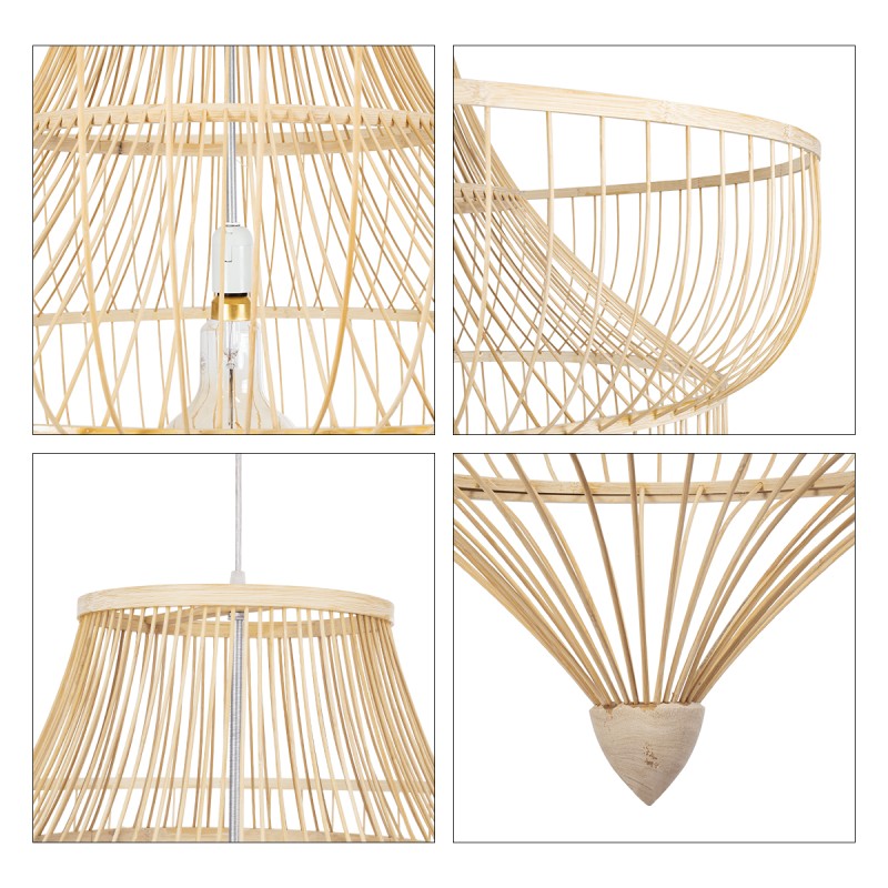 GloboStar® HIBISCUS 01781 Boho Κρεμαστό Φωτιστικό Πλέγμα Μονόφωτο 1 x E27 IP20 Μπεζ Ξύλο - Μ100 x Π100 x Υ100cm