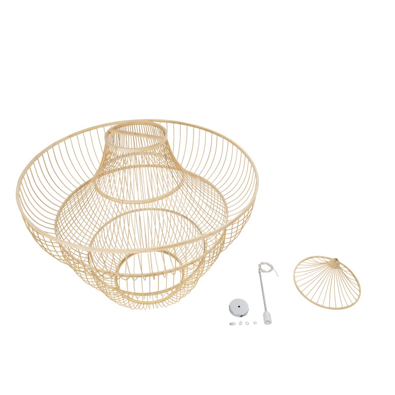 GloboStar® HIBISCUS 01781 Boho Κρεμαστό Φωτιστικό Πλέγμα Μονόφωτο 1 x E27 IP20 Μπεζ Ξύλο - Μ100 x Π100 x Υ100cm