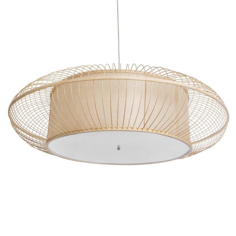 GloboStar® HIBISCUS 01782 Boho Κρεμαστό Φωτιστικό Πλέγμα Τρίφωτο 3 x E27 IP20 Μπεζ Ξύλο - Μ120 x Π120 x Y31cm