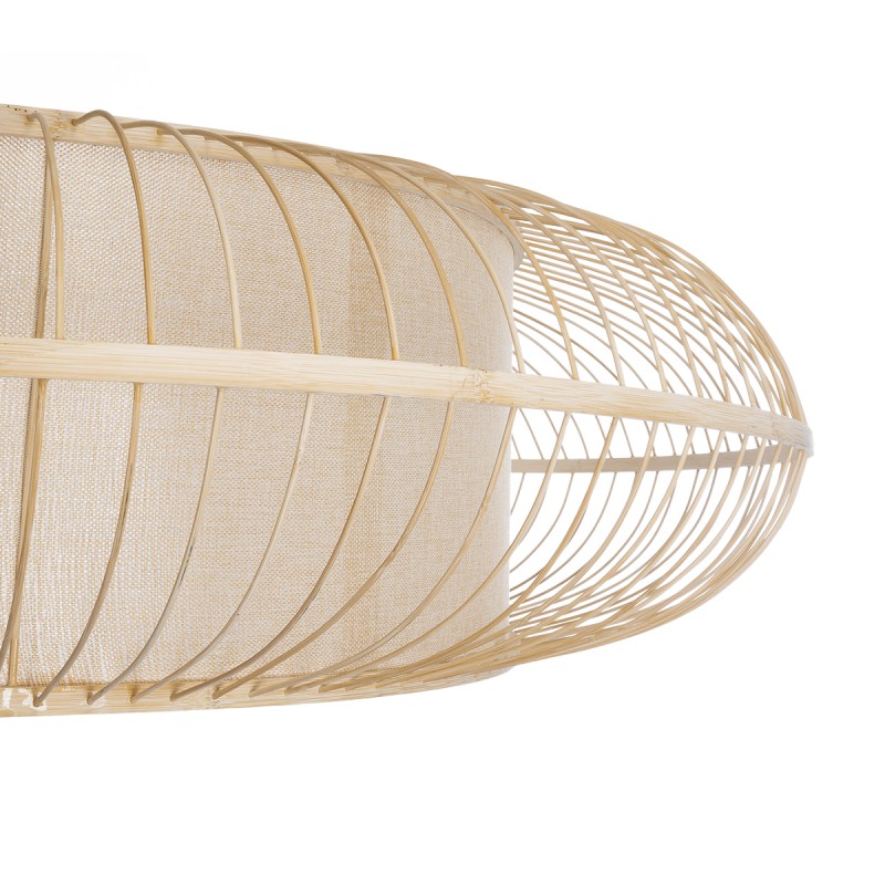 GloboStar® HIBISCUS 01782 Boho Κρεμαστό Φωτιστικό Πλέγμα Τρίφωτο 3 x E27 IP20 Μπεζ Ξύλο - Μ120 x Π120 x Y31cm