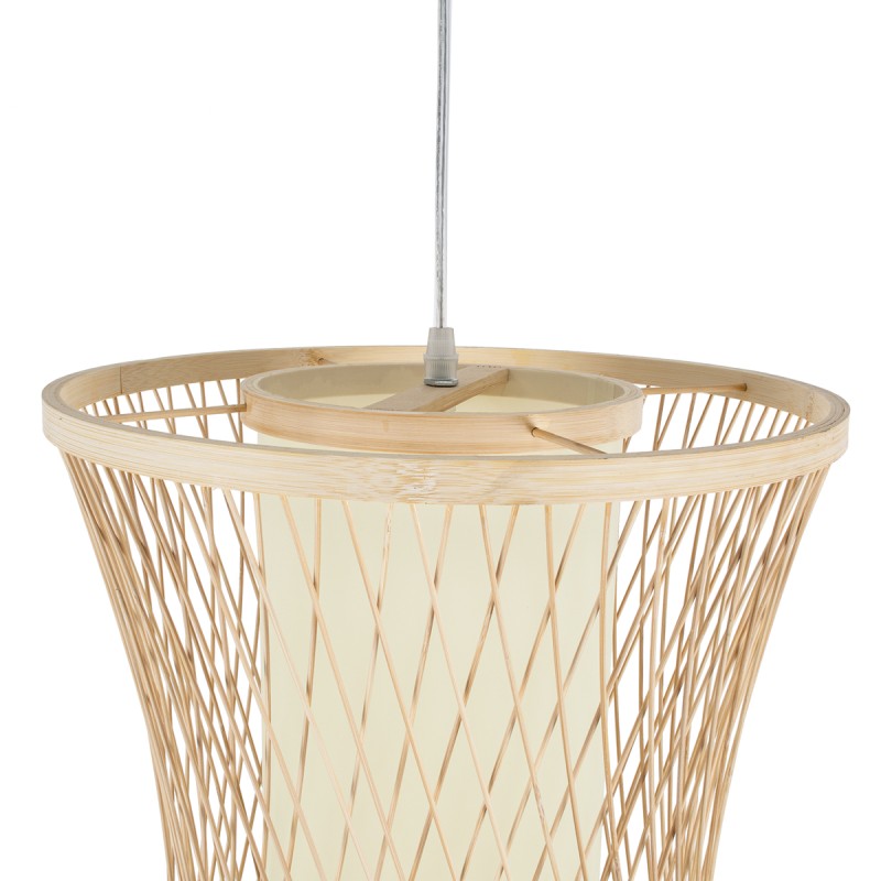 GloboStar® HIBISCUS 01783 Boho Κρεμαστό Φωτιστικό Πλέγμα Μονόφωτο 1 x E27 IP20 Μπεζ Ξύλο - Μ35 x Π35 x Υ150cm