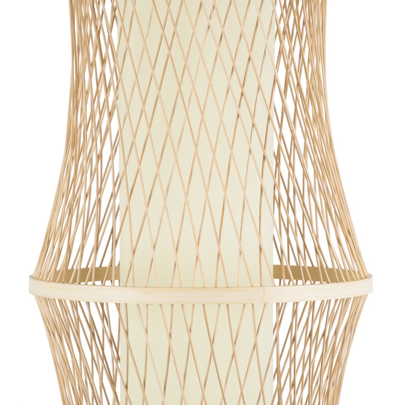 GloboStar® HIBISCUS 01783 Boho Κρεμαστό Φωτιστικό Πλέγμα Μονόφωτο 1 x E27 IP20 Μπεζ Ξύλο - Μ35 x Π35 x Υ150cm