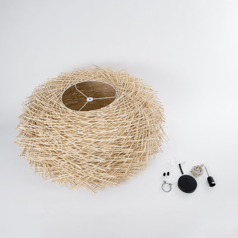 GloboStar® MINORCA 01786 Boho Κρεμαστό Φωτιστικό Πλέγμα Μονόφωτο 1 x E27 IP20 Μπεζ Ξύλο - Μ100 x Π100 x Υ45cm