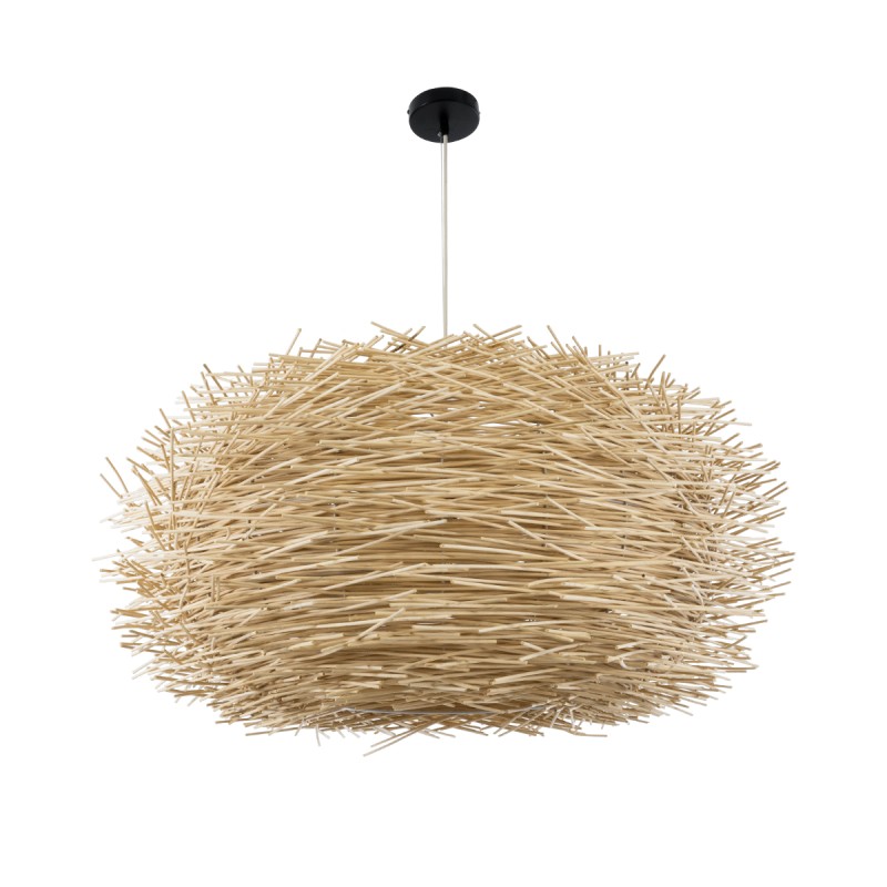 GloboStar® MINORCA 01786 Boho Κρεμαστό Φωτιστικό Πλέγμα Μονόφωτο 1 x E27 IP20 Μπεζ Ξύλο - Μ100 x Π100 x Υ45cm