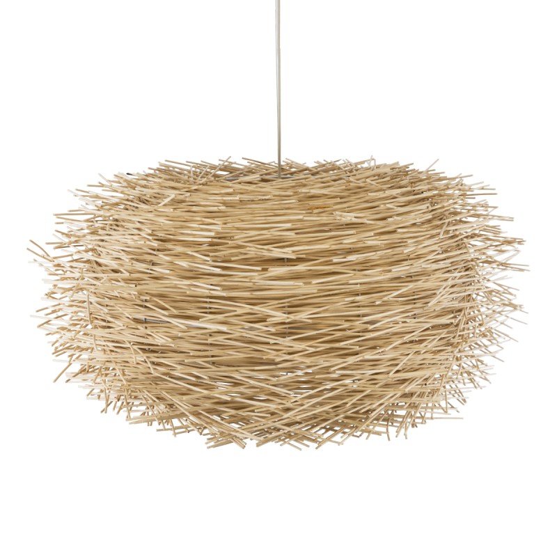 GloboStar® MINORCA 01786 Boho Κρεμαστό Φωτιστικό Πλέγμα Μονόφωτο 1 x E27 IP20 Μπεζ Ξύλο - Μ100 x Π100 x Υ45cm