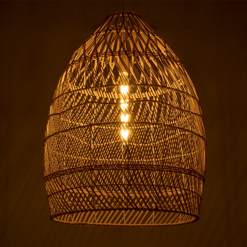 GloboStar® MALIBU 01810 Boho Κρεμαστό Φωτιστικό Καμπάνα Μονόφωτο 1 x E27 IP20 Μπεζ Ξύλο - Μ57 x Π57 x Υ75cm