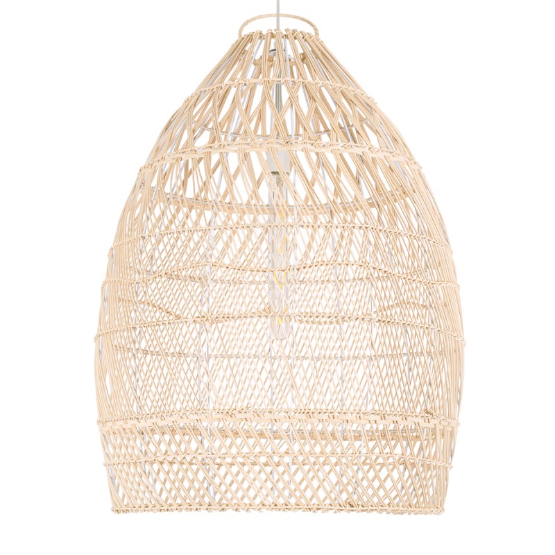 GloboStar® MALIBU 01810 Boho Κρεμαστό Φωτιστικό Καμπάνα Μονόφωτο 1 x E27 IP20 Μπεζ Ξύλο - Μ57 x Π57 x Υ75cm