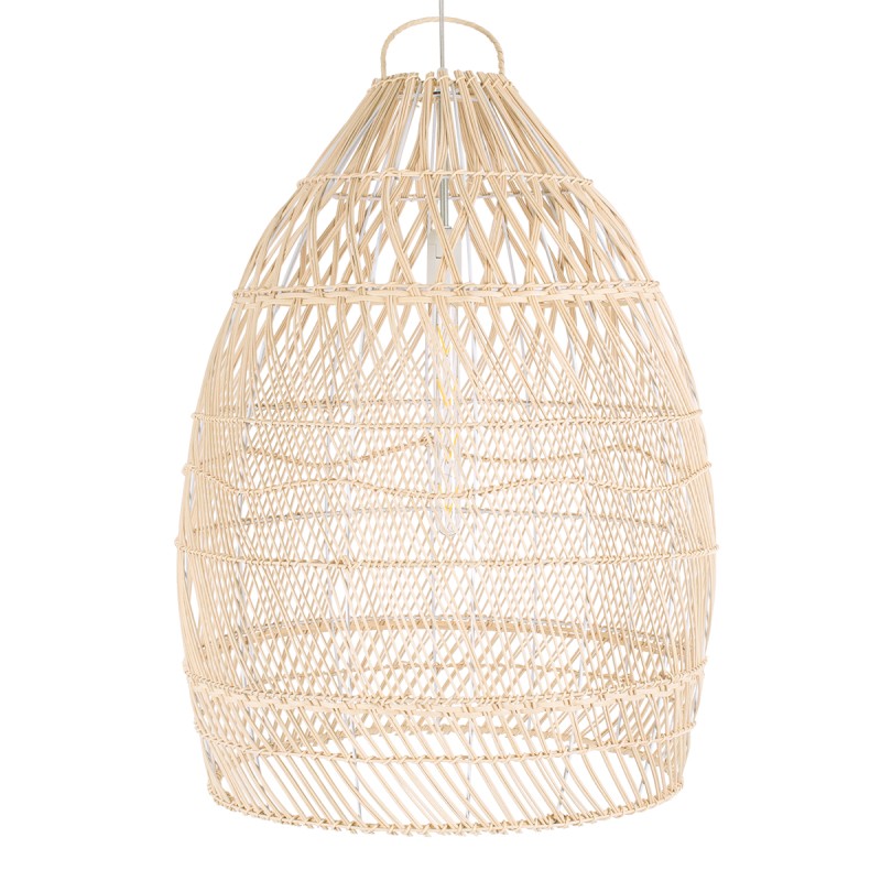 GloboStar® MALIBU 01810 Boho Κρεμαστό Φωτιστικό Καμπάνα Μονόφωτο 1 x E27 IP20 Μπεζ Ξύλο - Μ57 x Π57 x Υ75cm