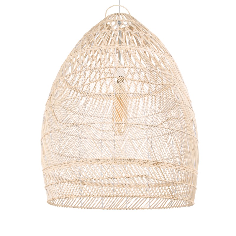 GloboStar® MALIBU 01811 Boho Κρεμαστό Φωτιστικό Καμπάνα Μονόφωτο 1 x E27 IP20 Μπεζ Ξύλο - Μ76 x Π76 x Υ100cm