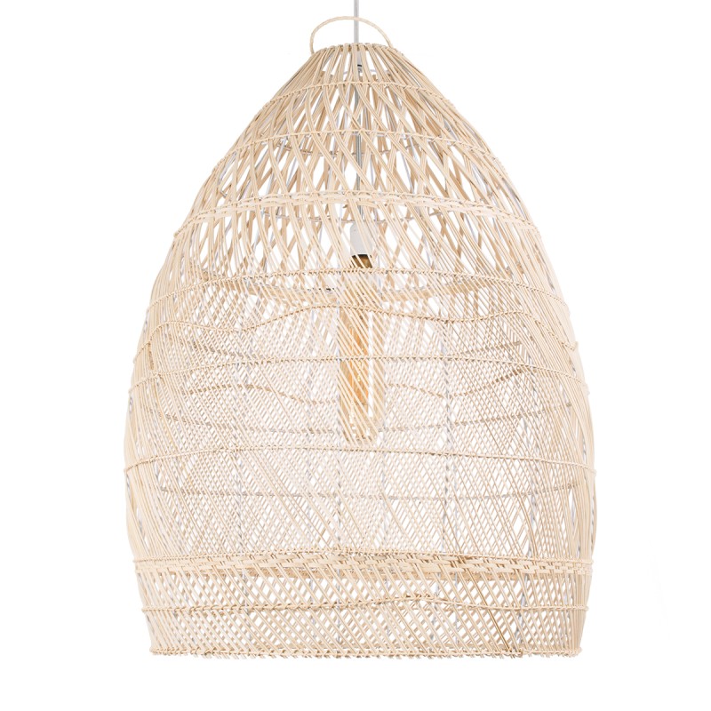 GloboStar® MALIBU 01811 Boho Κρεμαστό Φωτιστικό Καμπάνα Μονόφωτο 1 x E27 IP20 Μπεζ Ξύλο - Μ76 x Π76 x Υ100cm