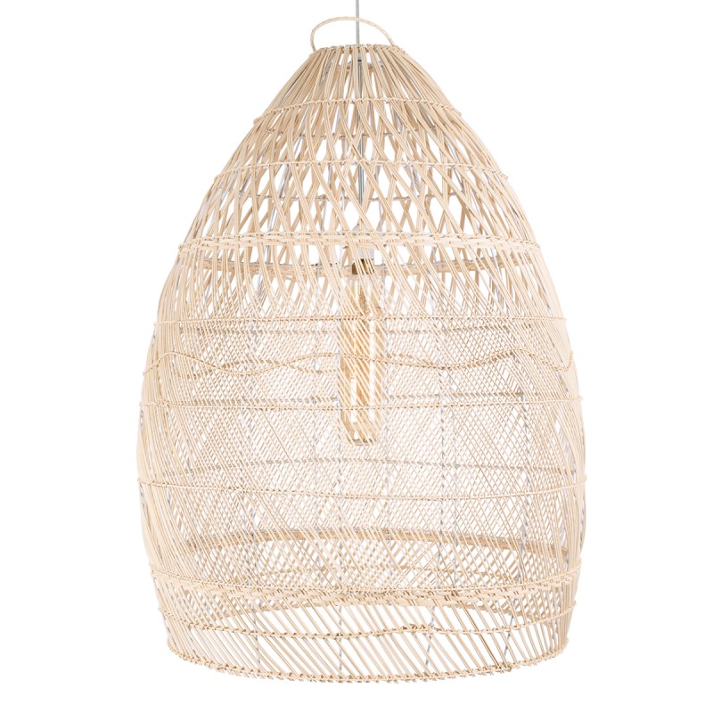 GloboStar® MALIBU 01811 Boho Κρεμαστό Φωτιστικό Καμπάνα Μονόφωτο 1 x E27 IP20 Μπεζ Ξύλο - Μ76 x Π76 x Υ100cm