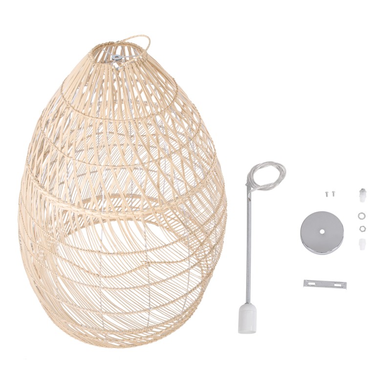 GloboStar® MALIBU 01811 Boho Κρεμαστό Φωτιστικό Καμπάνα Μονόφωτο 1 x E27 IP20 Μπεζ Ξύλο - Μ76 x Π76 x Υ100cm