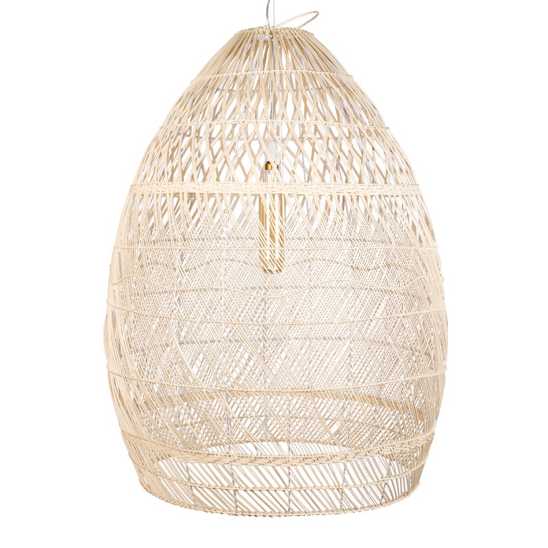 GloboStar® MALIBU 01812 Boho Κρεμαστό Φωτιστικό Καμπάνα Μονόφωτο 1 x E27 IP20 Μπεζ Ξύλο - Μ95 x Π95 x Υ125cm