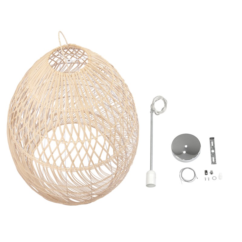 GloboStar® MALIBU 01812 Boho Κρεμαστό Φωτιστικό Καμπάνα Μονόφωτο 1 x E27 IP20 Μπεζ Ξύλο - Μ95 x Π95 x Υ125cm