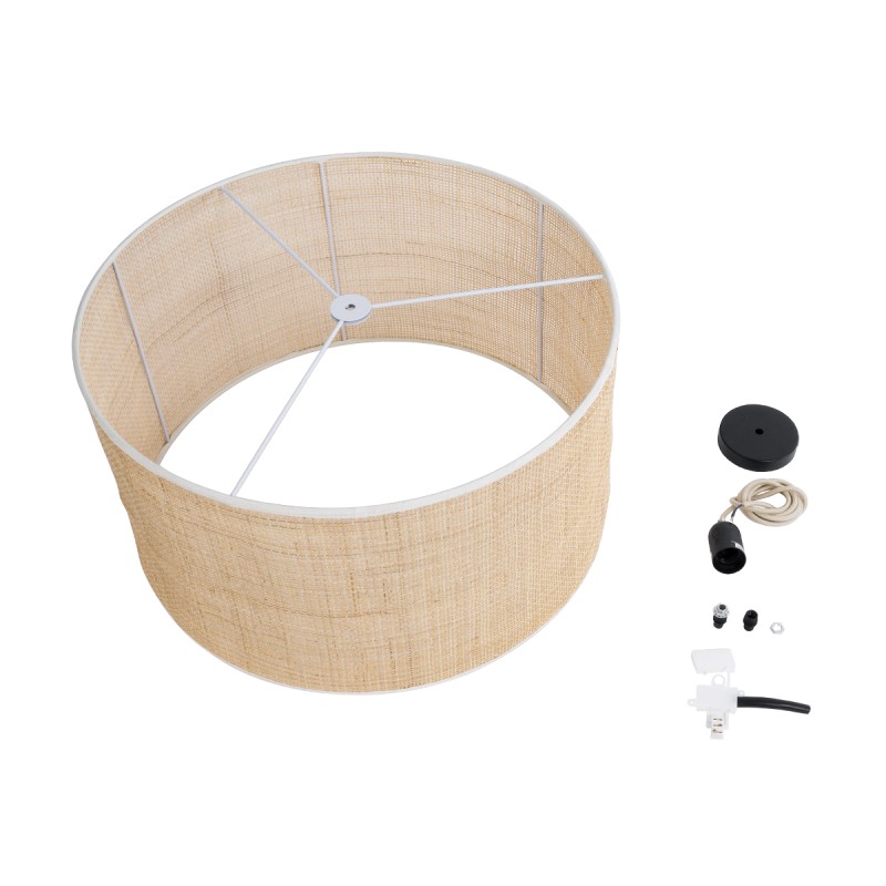 GloboStar® YOTTO 01822 Boho Κρεμαστό Φωτιστικό Καπέλο Μονόφωτο 1 x E27 IP20 Μπεζ Ξύλο - Μ55 x Π55 x Y30cm