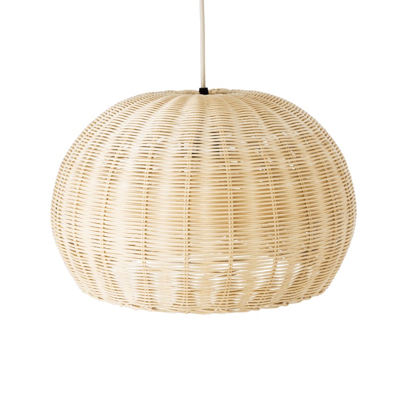 GloboStar® RAITO 01824 Boho Κρεμαστό Φωτιστικό Καμπάνα Μονόφωτο 1 x E27 IP20 Μπεζ Ξύλο - Μ40 x Π40 x Υ25cm