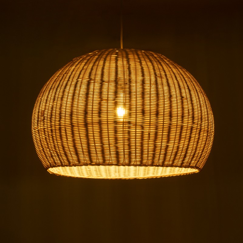 GloboStar® RAITO 01825 Boho Κρεμαστό Φωτιστικό Καμπάνα Μονόφωτο 1 x E27 IP20 Μπεζ Ξύλο - Μ60 x Π60 x Υ40cm