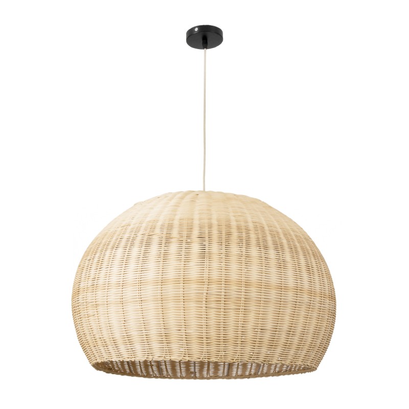 GloboStar® RAITO 01825 Boho Κρεμαστό Φωτιστικό Καμπάνα Μονόφωτο 1 x E27 IP20 Μπεζ Ξύλο - Μ60 x Π60 x Υ40cm