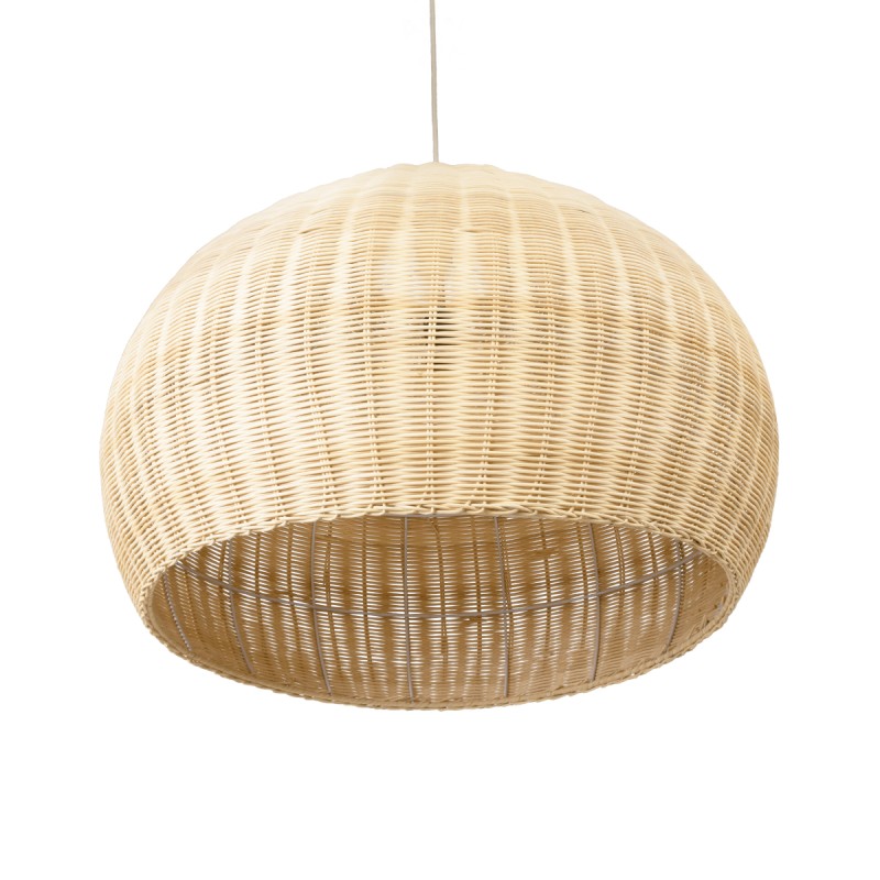 GloboStar® RAITO 01825 Boho Κρεμαστό Φωτιστικό Καμπάνα Μονόφωτο 1 x E27 IP20 Μπεζ Ξύλο - Μ60 x Π60 x Υ40cm