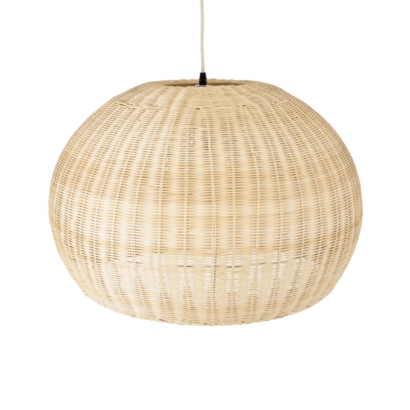 GloboStar® RAITO 01825 Boho Κρεμαστό Φωτιστικό Καμπάνα Μονόφωτο 1 x E27 IP20 Μπεζ Ξύλο - Μ60 x Π60 x Υ40cm