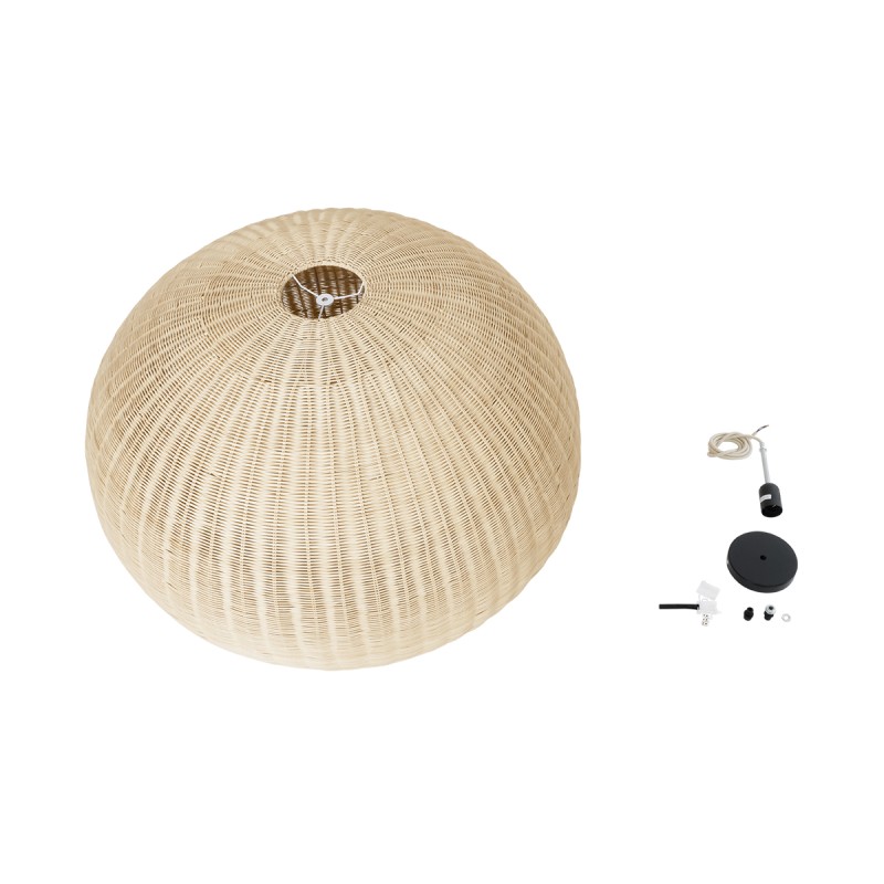 GloboStar® RAITO 01826 Boho Κρεμαστό Φωτιστικό Καμπάνα Μονόφωτο 1 x E27 IP20 Μπεζ Ξύλο - Μ100 x Π100 x Υ63cm