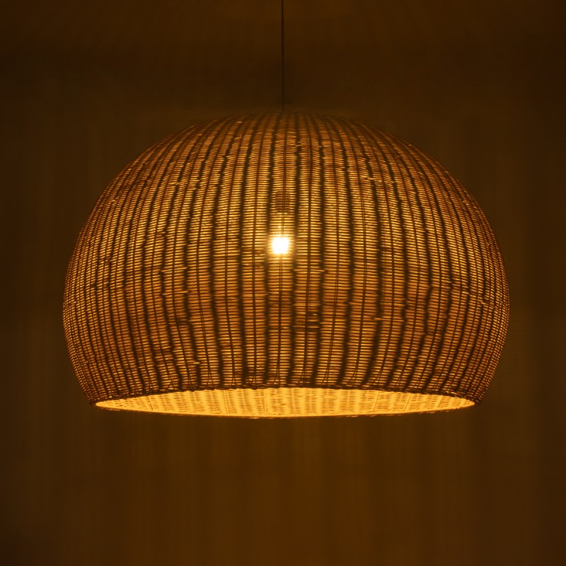 GloboStar® RAITO 01826 Boho Κρεμαστό Φωτιστικό Καμπάνα Μονόφωτο 1 x E27 IP20 Μπεζ Ξύλο - Μ100 x Π100 x Υ63cm