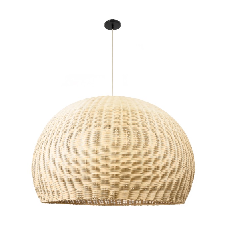 GloboStar® RAITO 01826 Boho Κρεμαστό Φωτιστικό Καμπάνα Μονόφωτο 1 x E27 IP20 Μπεζ Ξύλο - Μ100 x Π100 x Υ63cm