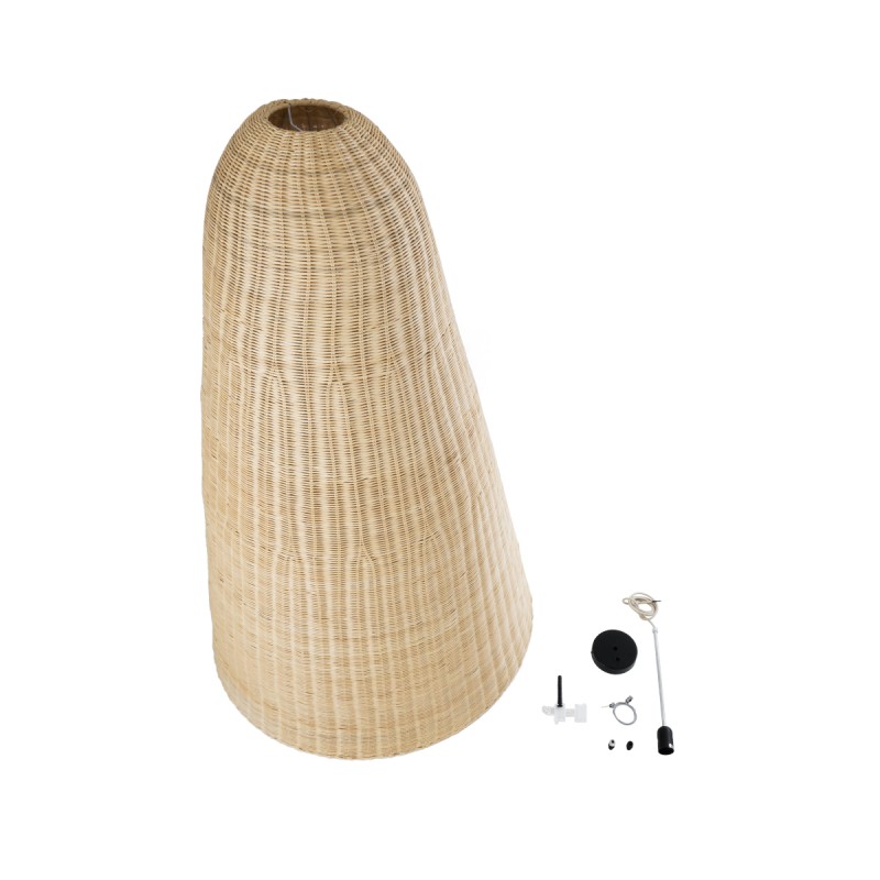 GloboStar® MAHANA 01827 Boho Κρεμαστό Φωτιστικό Πλέγμα Μονόφωτο 1 x E27 IP20 Μπεζ Ξύλο - Μ80 x Π80 x Υ130cm