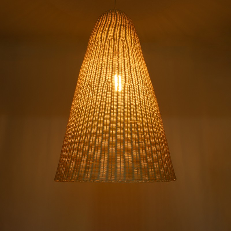 GloboStar® MAHANA 01827 Boho Κρεμαστό Φωτιστικό Πλέγμα Μονόφωτο 1 x E27 IP20 Μπεζ Ξύλο - Μ80 x Π80 x Υ130cm