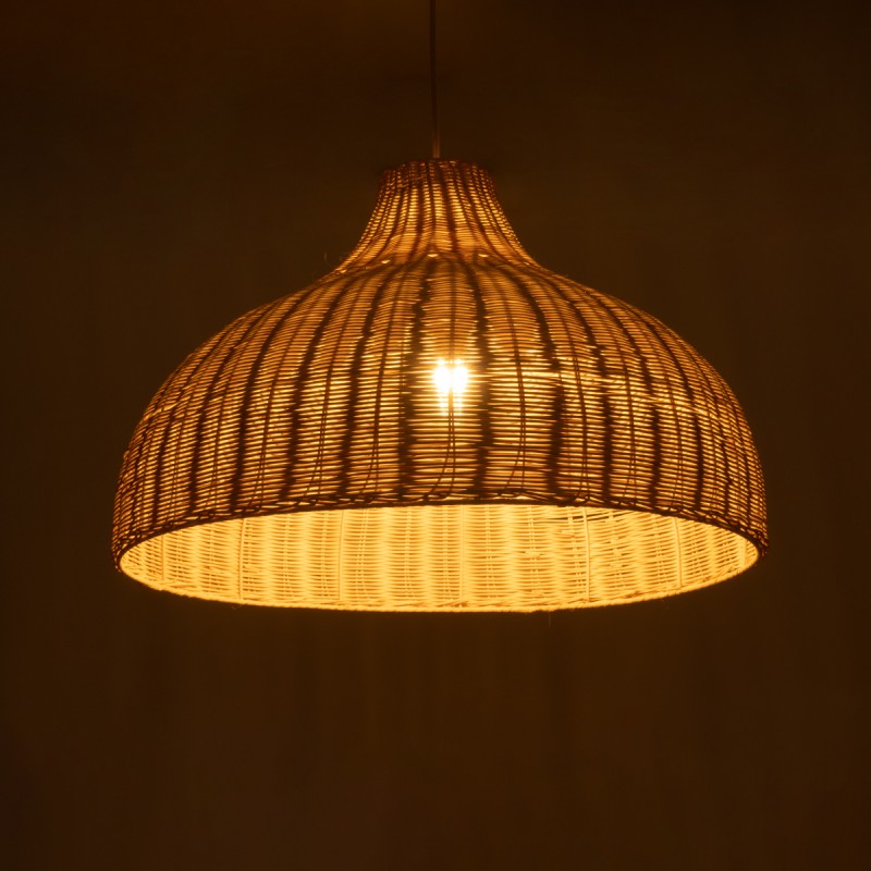 GloboStar® AFURU 01828 Boho Κρεμαστό Φωτιστικό Καμπάνα Μονόφωτο 1 x E27 IP20 Μπεζ Ξύλο - Μ60 x Π60 x Υ40cm