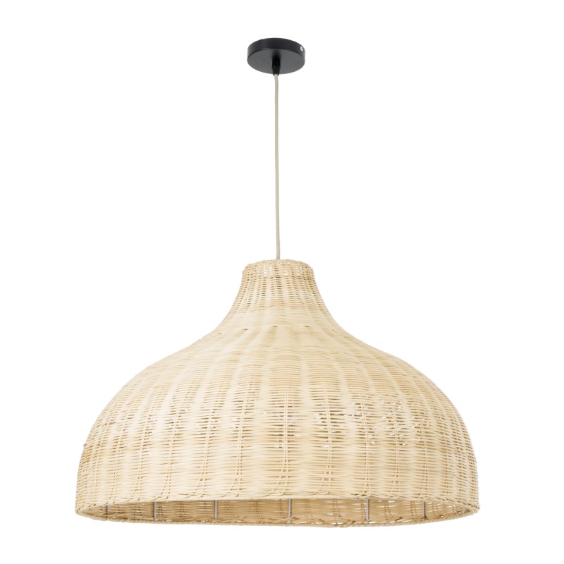 GloboStar® AFURU 01828 Boho Κρεμαστό Φωτιστικό Καμπάνα Μονόφωτο 1 x E27 IP20 Μπεζ Ξύλο - Μ60 x Π60 x Υ40cm