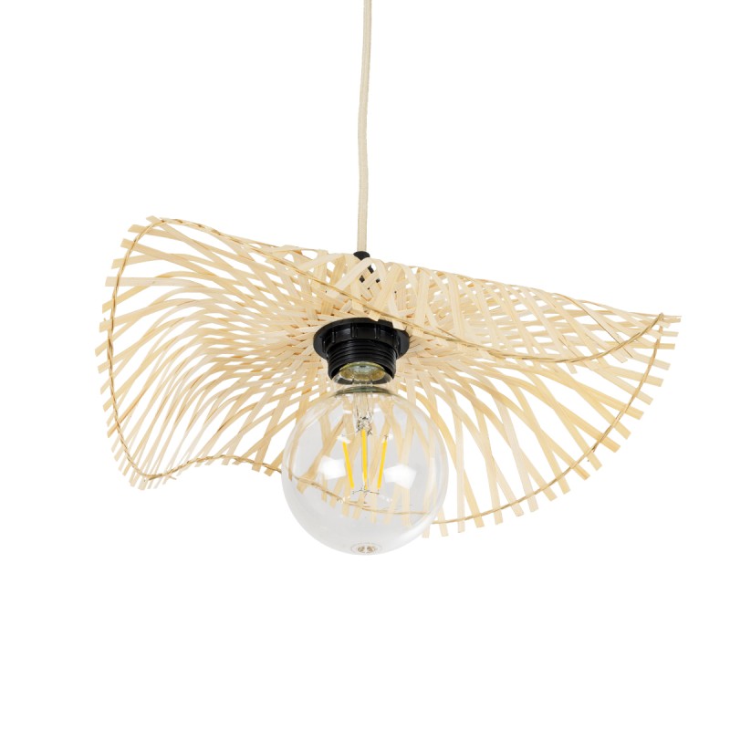 GloboStar® MELEMELE 01839 Boho Κρεμαστό Φωτιστικό Πλέγμα Μονόφωτο 1 x E27 IP20 Μπεζ Ξύλο - Μ35 x Π35 x Υ4cm