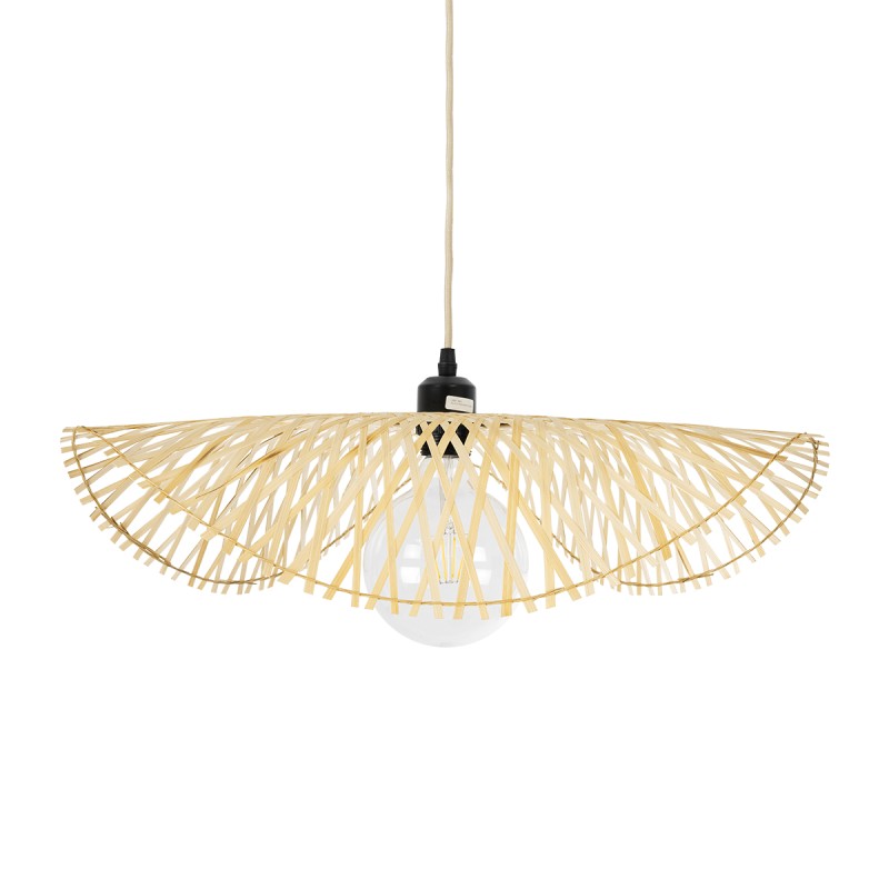 GloboStar® MELEMELE 01840 Boho Κρεμαστό Φωτιστικό Πλέγμα Μονόφωτο 1 x E27 IP20 Μπεζ Ξύλο - Μ50 x Π50 x Υ7cm