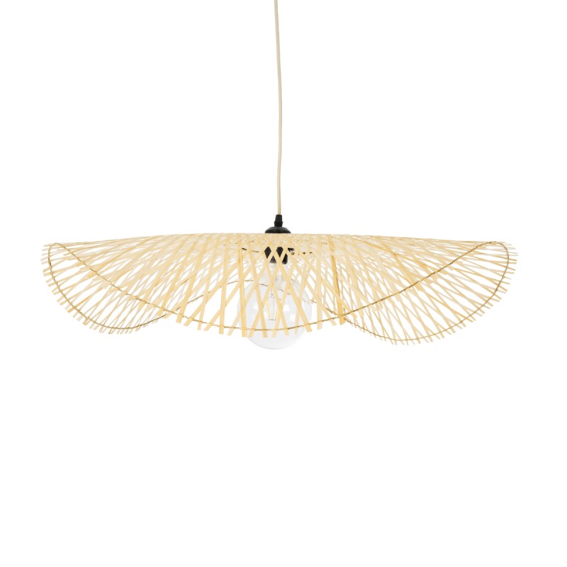 GloboStar® MELEMELE 01841 Boho Κρεμαστό Φωτιστικό Πλέγμα Μονόφωτο 1 x E27 IP20 Μπεζ Ξύλο - Μ75 x Π75 x Υ10cm