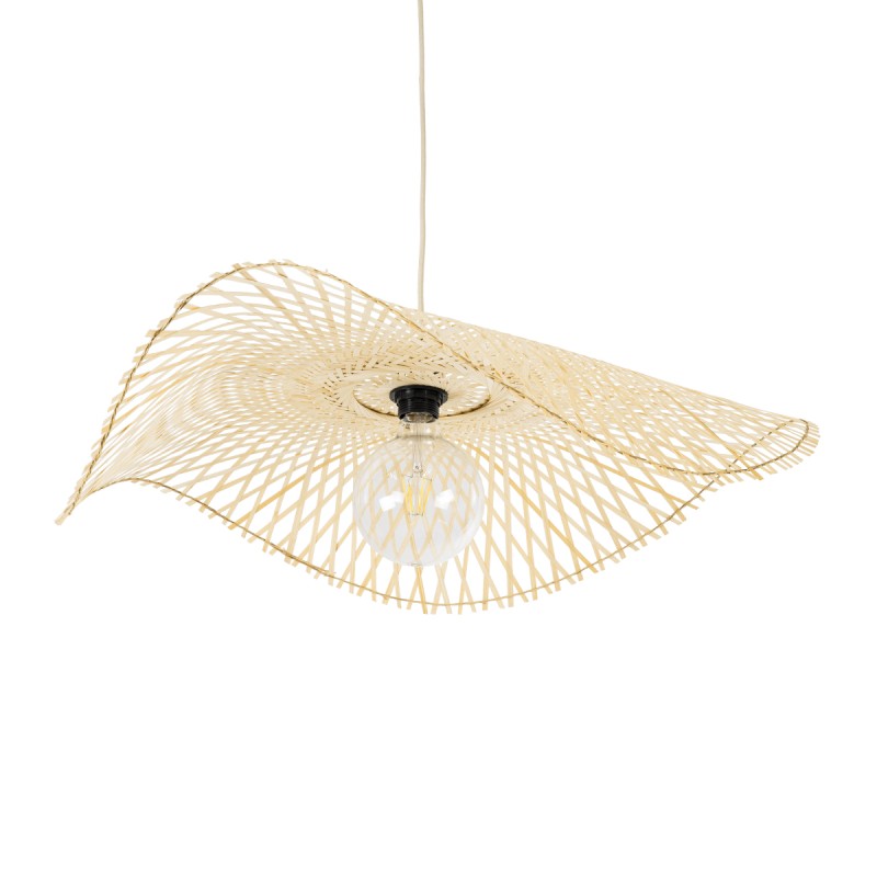 GloboStar® MELEMELE 01841 Boho Κρεμαστό Φωτιστικό Πλέγμα Μονόφωτο 1 x E27 IP20 Μπεζ Ξύλο - Μ75 x Π75 x Υ10cm