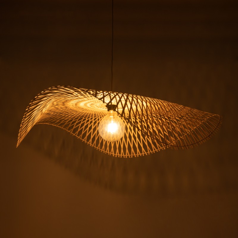 GloboStar® MELEMELE 01842 Boho Κρεμαστό Φωτιστικό Πλέγμα Μονόφωτο 1 x E27 IP20 Μπεζ Ξύλο - Μ100 x Π100 x Υ12cm