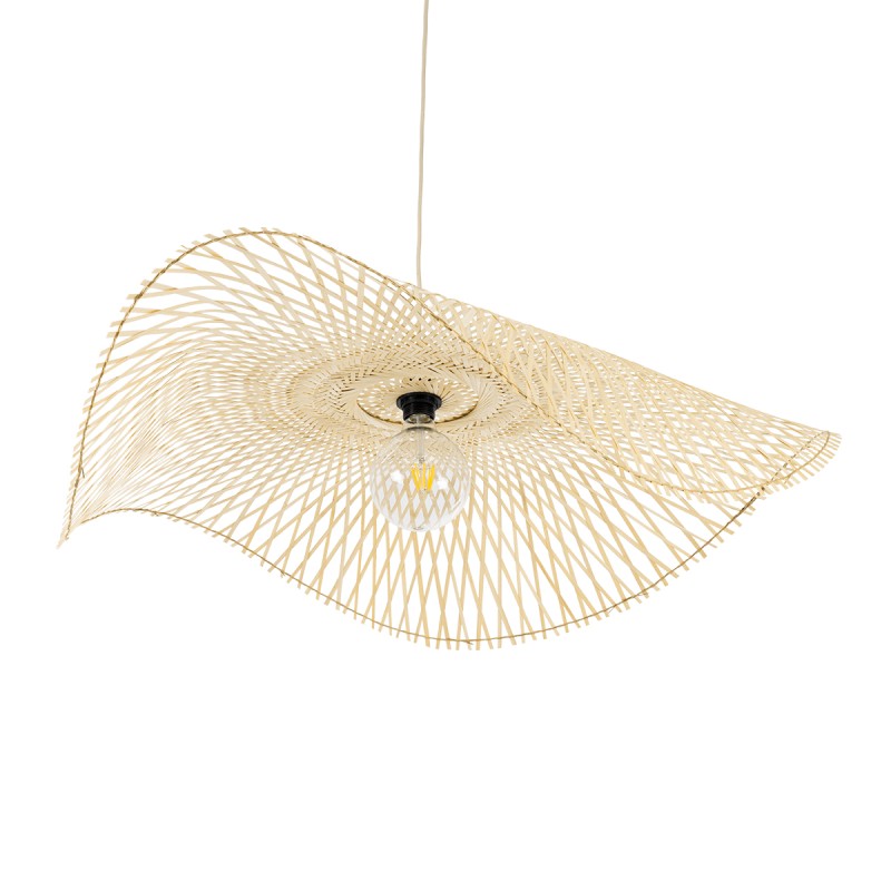 GloboStar® MELEMELE 01842 Boho Κρεμαστό Φωτιστικό Πλέγμα Μονόφωτο 1 x E27 IP20 Μπεζ Ξύλο - Μ100 x Π100 x Υ12cm