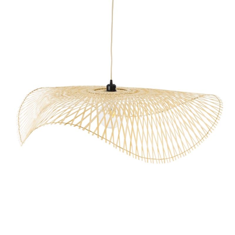 GloboStar® MELEMELE 01842 Boho Κρεμαστό Φωτιστικό Πλέγμα Μονόφωτο 1 x E27 IP20 Μπεζ Ξύλο - Μ100 x Π100 x Υ12cm