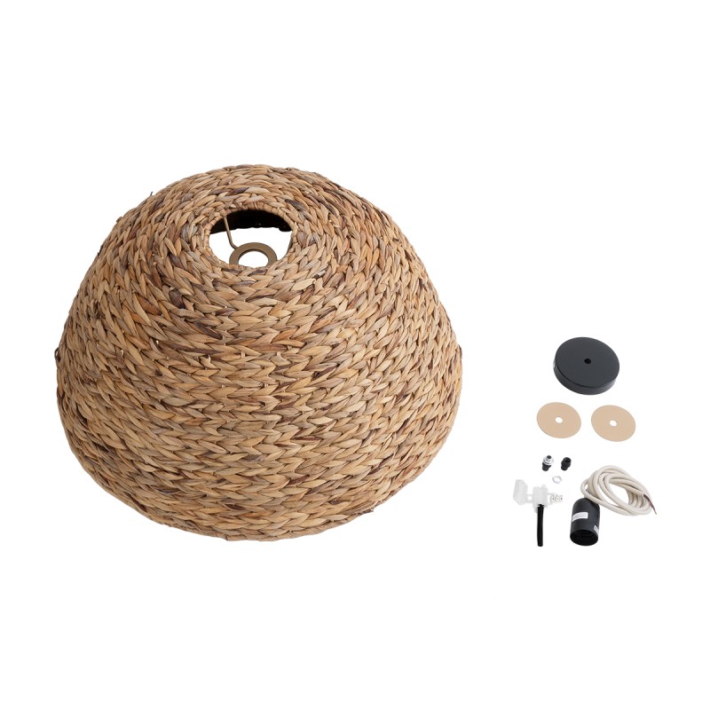 GloboStar® MANGATA 01847 Boho Κρεμαστό Φωτιστικό Καμπάνα Μονόφωτο 1 x E27 IP20 Μπεζ Ξύλο - Μ60 x Π60 x Υ28cm