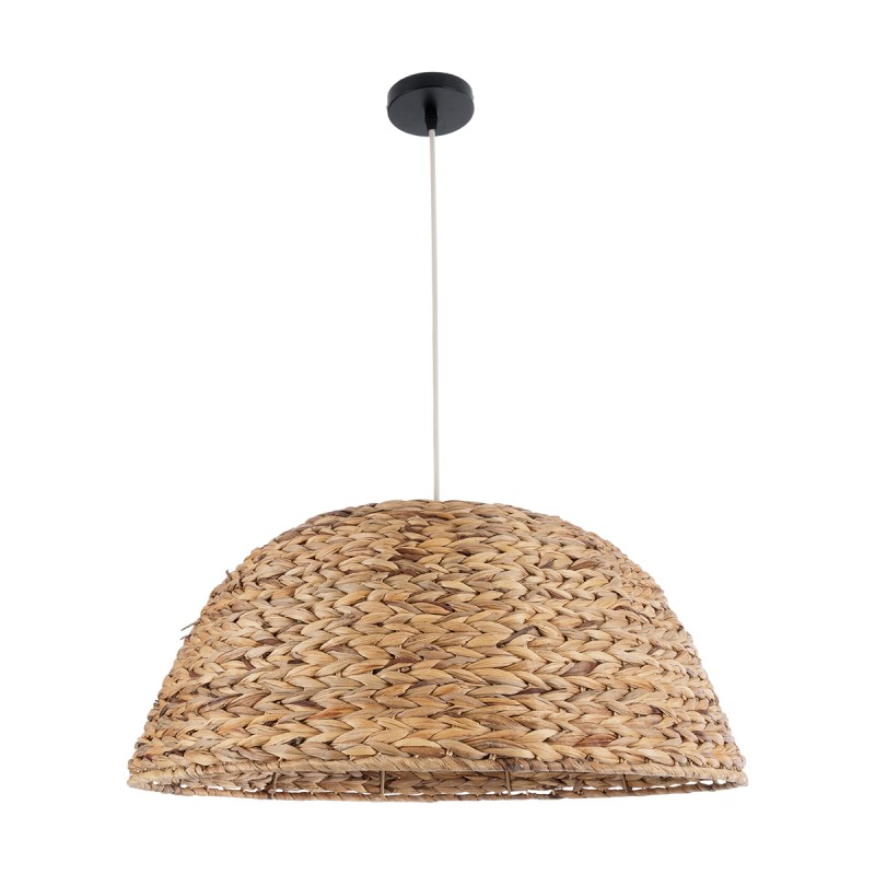 GloboStar® MANGATA 01847 Boho Κρεμαστό Φωτιστικό Καμπάνα Μονόφωτο 1 x E27 IP20 Μπεζ Ξύλο - Μ60 x Π60 x Υ28cm