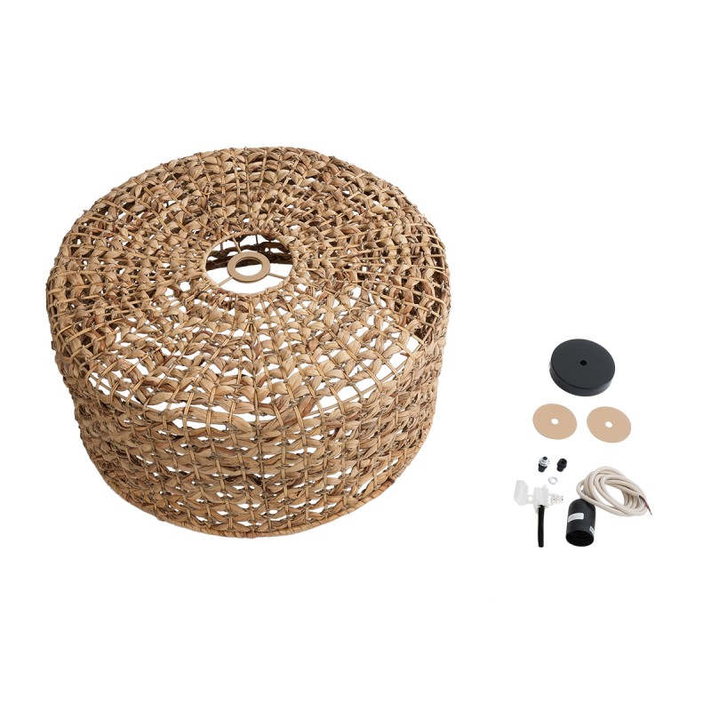 GloboStar® MANGATA 01849 Boho Κρεμαστό Φωτιστικό Καμπάνα Μονόφωτο 1 x E27 IP20 Καφέ Ξύλο - Μ60 x Π60 x Υ28cm