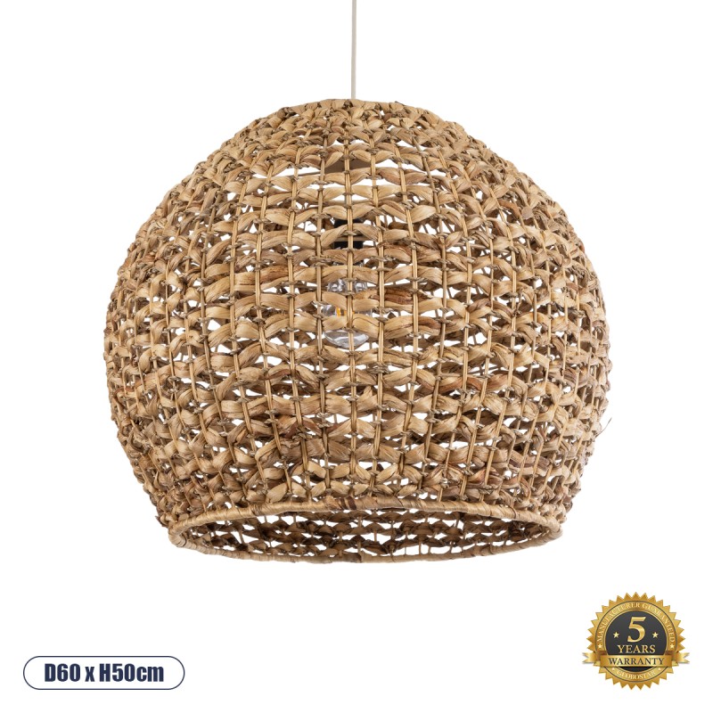 GloboStar® MANGATA 01851 Boho Κρεμαστό Φωτιστικό Καμπάνα Μονόφωτο 1 x E27 IP20 Καφέ Ξύλο - Μ60 x Π60 x Υ50cm