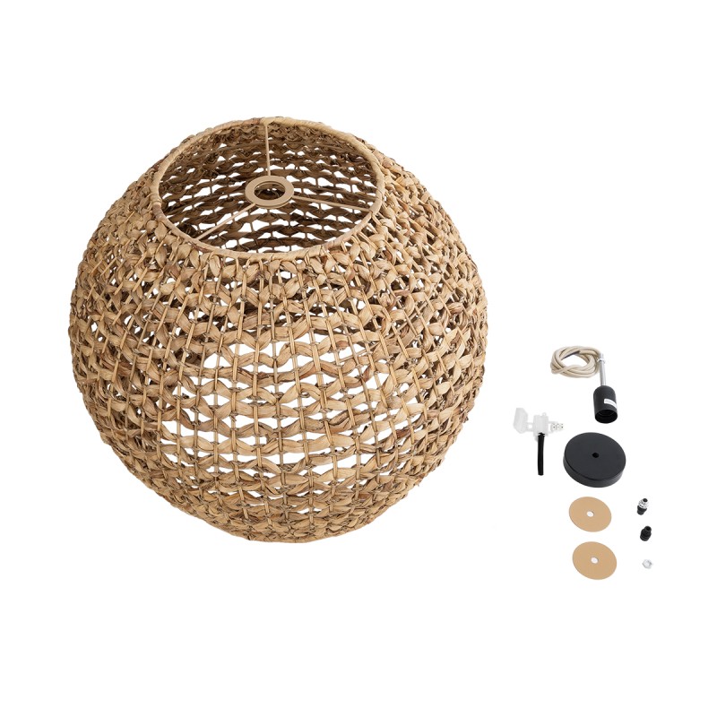 GloboStar® MANGATA 01851 Boho Κρεμαστό Φωτιστικό Καμπάνα Μονόφωτο 1 x E27 IP20 Καφέ Ξύλο - Μ60 x Π60 x Υ50cm