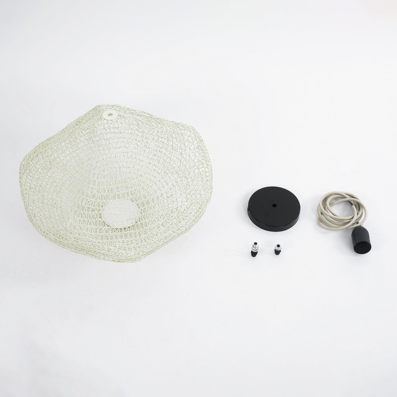 GloboStar® KENTUCKY 01862 Vintage Κρεμαστό Φωτιστικό Πλέγμα Μονόφωτο 1 x E27 IP20 Μπεζ Μέταλλο - Μ40 x Π40 x Υ30cm