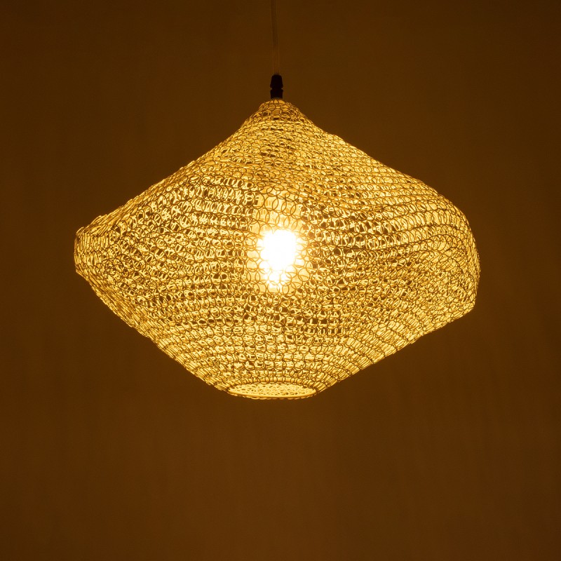 GloboStar® KENTUCKY 01862 Vintage Κρεμαστό Φωτιστικό Πλέγμα Μονόφωτο 1 x E27 IP20 Μπεζ Μέταλλο - Μ40 x Π40 x Υ30cm