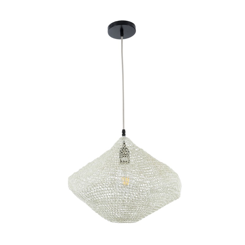 GloboStar® KENTUCKY 01862 Vintage Κρεμαστό Φωτιστικό Πλέγμα Μονόφωτο 1 x E27 IP20 Μπεζ Μέταλλο - Μ40 x Π40 x Υ30cm